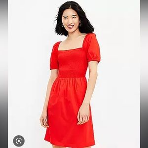LOFT NWT Smocked Puff Sleeve Pocket Dress M